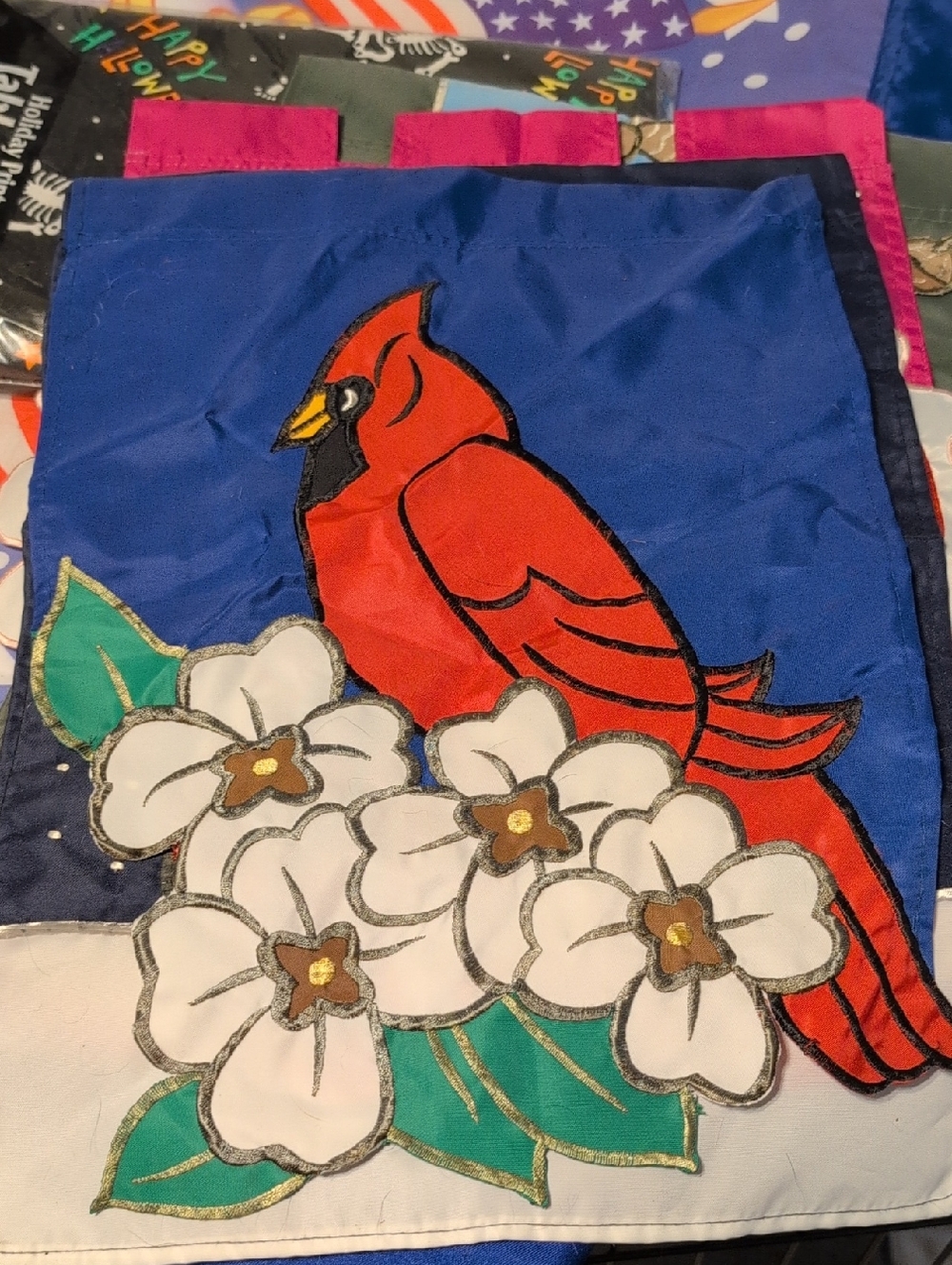Red Cardinal Decorative Garden Flag – Blue Background